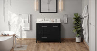 Katara 42'' Black Vanity, left offset, Calacatta Vienna Quartz Vanity Top, undermount rectangle bowl VKITKAT42BKCQR