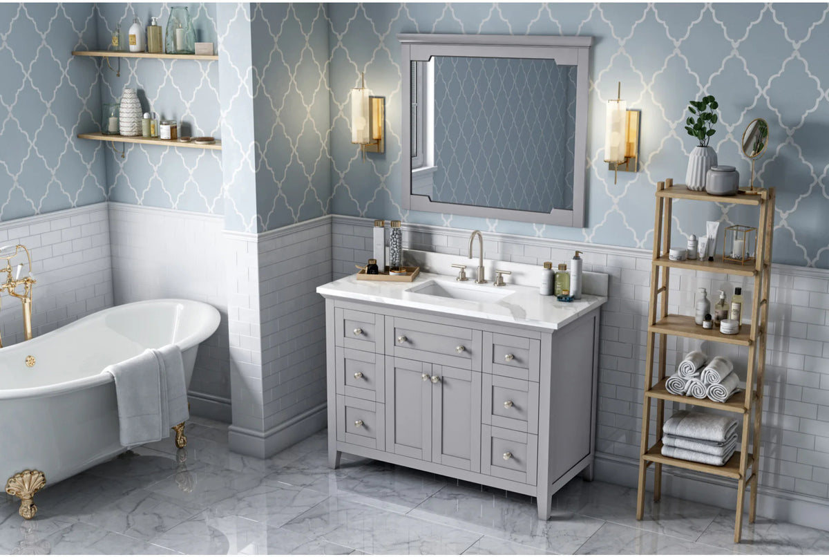 Chatham 48'' Grey Vanity, Calacatta Vienna Quartz Vanity Top, undermount rectangle bowl VKITCHA48GRCQR