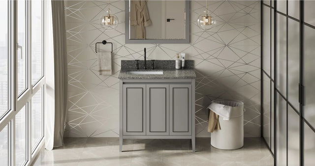Percival 36'' Grey Vanity, left offset, Boulder Vanity Cultured Marble Vanity Top, undermount rectangle bowl VKITPER36GRBOR