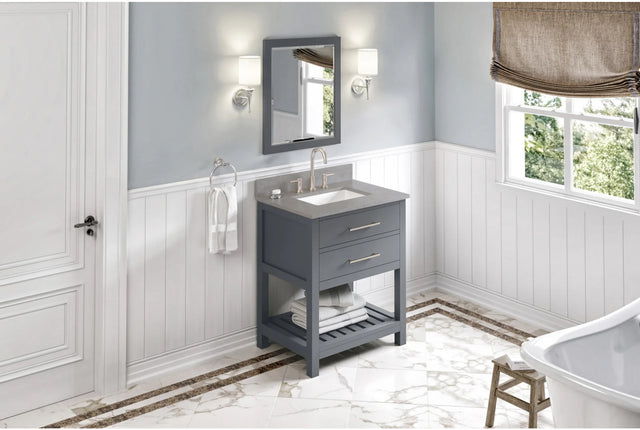 Wavecrest 30'' Grey Vanity, Steel Grey Cultured Marble Vanity Top, undermount rectangle bowl VKITWAV30GRSGR