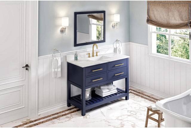 Wavecrest 48'' Hale Blue Vanity, Calacatta Vienna Quartz Vanity Top, undermount rectangle bowl VKITWAV48BLCQR