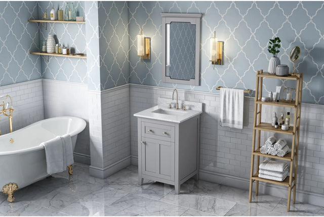 Chatham 24'' Grey Vanity, White Carrara Marble Vanity Top, undermount rectangle bowl VKITCHA24GRWCR