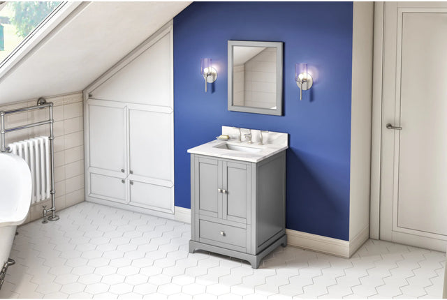 Addington 24'' Grey Vanity, Calacatta Vienna Quartz Vanity Top, undermount rectangle bowl VKITADD24GRCQR