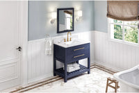 Wavecrest 36'' Hale Blue Vanity, White Carrara Marble Vanity Top, undermount rectangle bowl VKITWAV36BLWCR