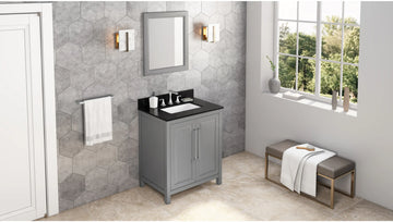 Cade 30'' Grey Vanity, Black Granite Vanity Top, undermount rectangle bowl VKITCAD30GRBGR
