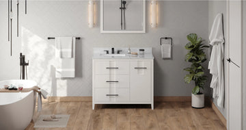 Katara 42'' White Vanity, left offset, White Carrara Marble Vanity Top, undermount rectangle bowl VKITKAT42WHWCR
