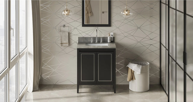 Percival 30'' Black Vanity, Steel Grey Cultured Marble Vanity Top, undermount rectangle bowl VKITPER30BKSGR