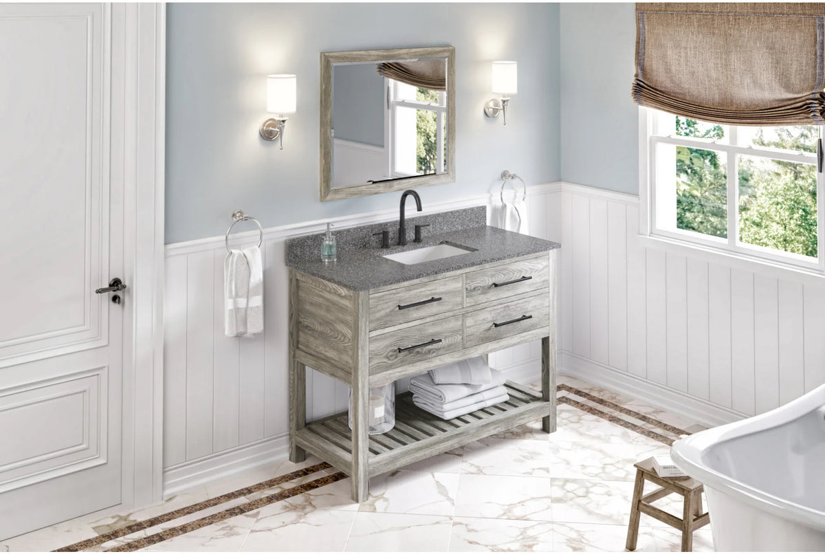 Wavecrest 48'' Weathered Grey Vanity, Boulder Cultured Marble Vanity Top, undermount rectangle bowl VKITWAV48WGBOR