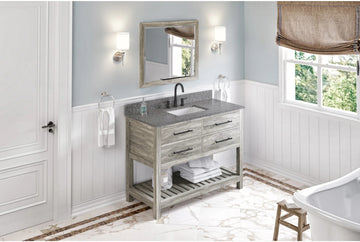 Wavecrest 48'' Weathered Grey Vanity, Boulder Cultured Marble Vanity Top, undermount rectangle bowl VKITWAV48WGBOR