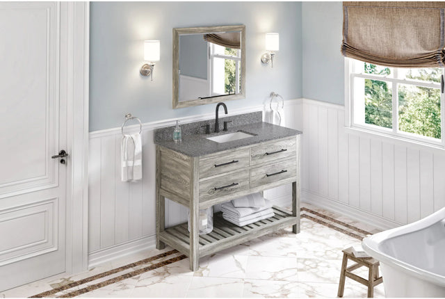 Wavecrest 48'' Weathered Grey Vanity, Boulder Cultured Marble Vanity Top, undermount rectangle bowl VKITWAV48WGBOR