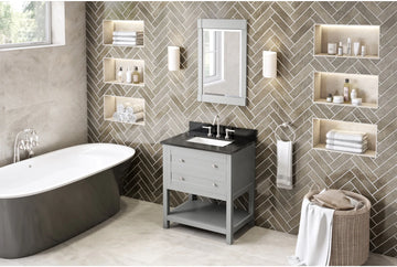Astoria 30'' Grey Vanity, Black Granite Vanity Top, undermount rectangle bowl VKITAST30GRBGR