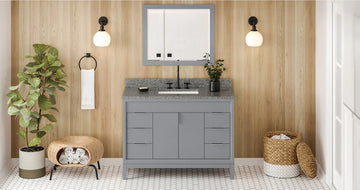 Theodora 48'' Grey Vanity, Boulder Cultured Marble Vanity Top, undermount rectangle bowl VKITTHE48GRBOR