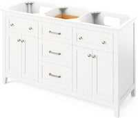 Chatham 60'' White Vanity, double bowl, Black Granite Vanity Top, two undermount rectangle bowls VKITCHA60WHBGR