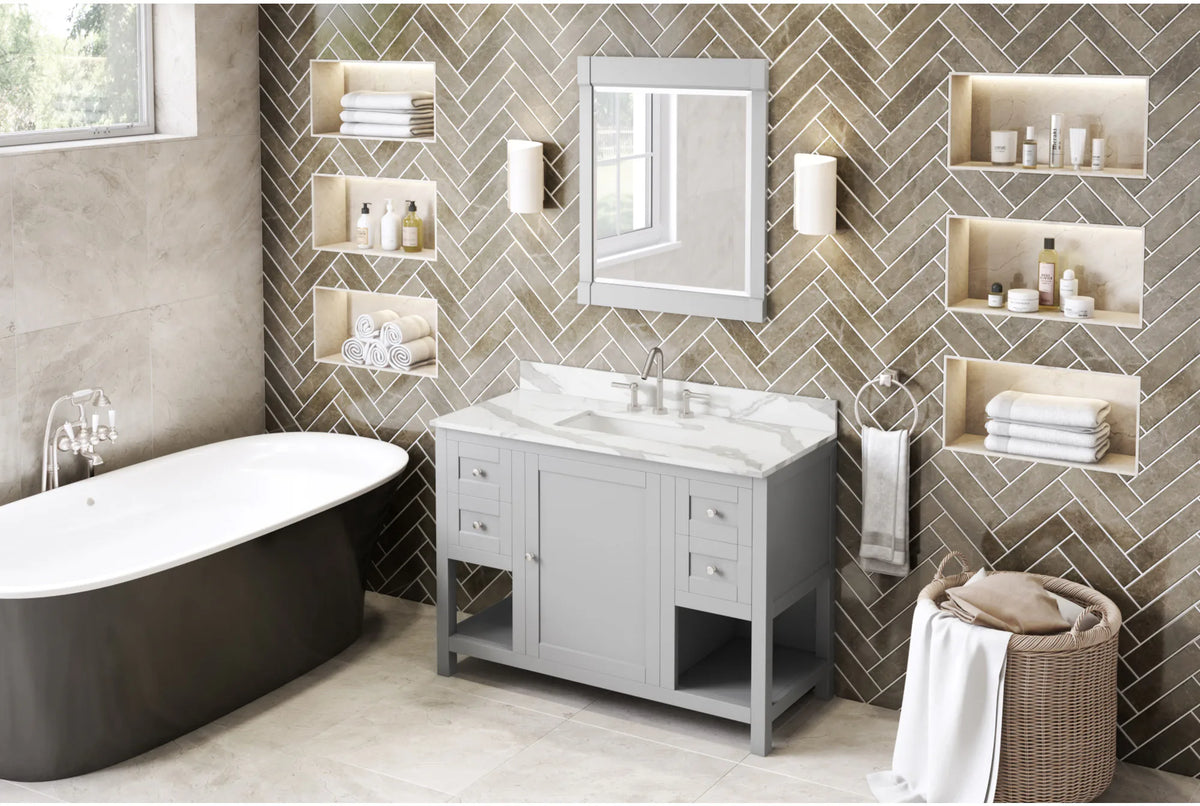 Astoria 48'' Grey Vanity, Calacatta Vienna Quartz Vanity Top, undermount rectangle bowl VKITAST48GRCQR