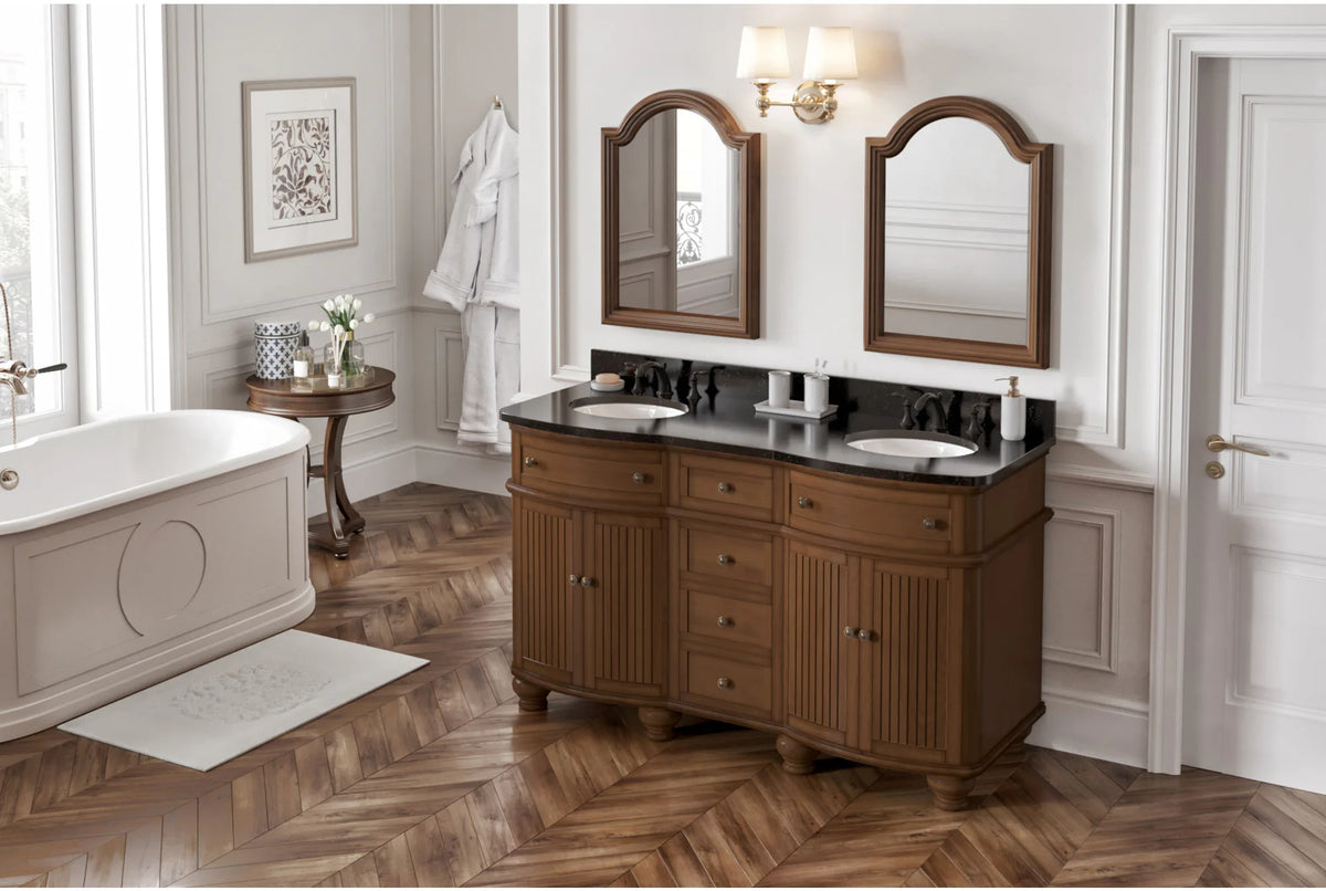 Compton 60'' Vanity, double bowl, -only Black Granite Vanity Top, two undermount oval bowls