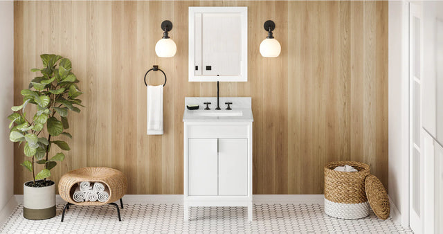 Theodora 24'' White Vanity, White Carrara Marble Vanity Top, undermount rectangle bowl VKITTHE24WHWCR