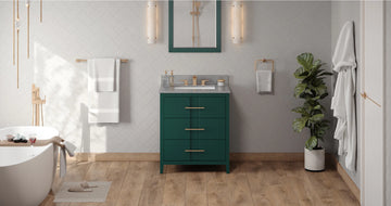 Katara 30'' Forest Green Vanity, Steel Grey Cultured Marble Vanity Top, undermount rectangle bowl VKITKAT30GNSGR