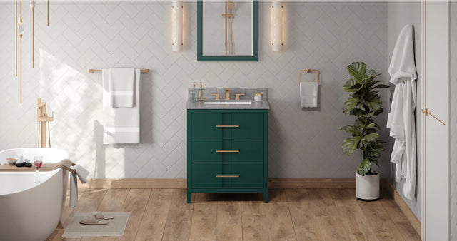 Katara 30'' Forest Green Vanity, Steel Grey Cultured Marble Vanity Top, undermount rectangle bowl VKITKAT30GNSGR