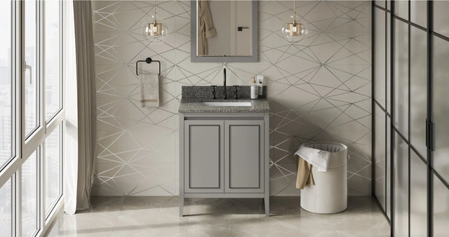 Percival 30'' Grey Vanity, Boulder Cultured Marble Vanity Top, undermount rectangle bowl VKITPER30GRBOR