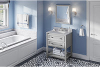 Adler 30'' Grey Vanity, White Carrara Marble Vanity Top, undermount rectangle bowl VKITADL30GRWCR
