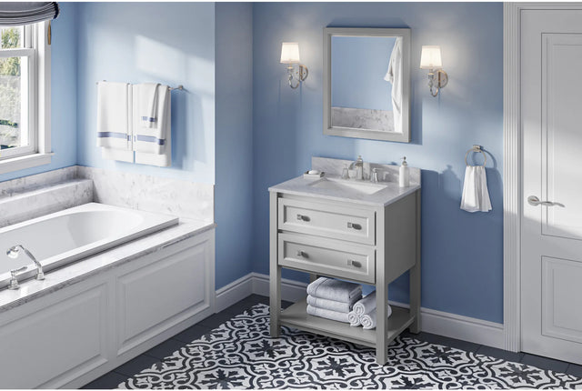 Adler 30'' Grey Vanity, White Carrara Marble Vanity Top, undermount rectangle bowl VKITADL30GRWCR