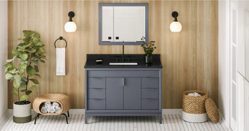 Theodora 48'' Blue Steel Vanity, Black Granite Vanity Top, undermount rectangle bowl VKITTHE48BSBGR