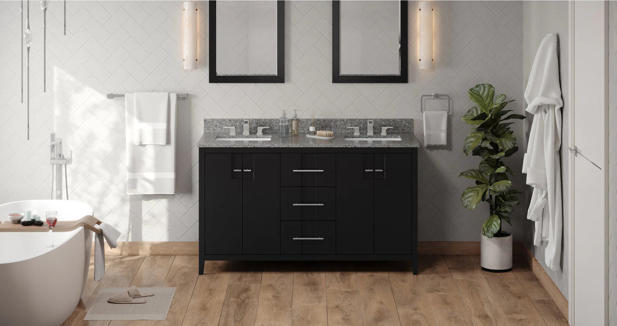 Katara 60'' Vanity, double bowl, two undermount rectangle bowls