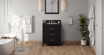 Katara 30'' Black Vanity, Black Granite Vanity Top, undermount rectangle bowl VKITKAT30BKBGR
