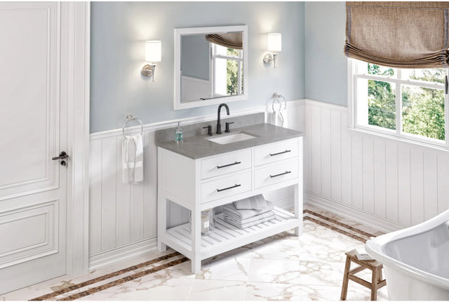 Wavecrest 48'' White Vanity, Steel Grey Cultured Marble Vanity Top, undermount rectangle bowl VKITWAV48WHSGR