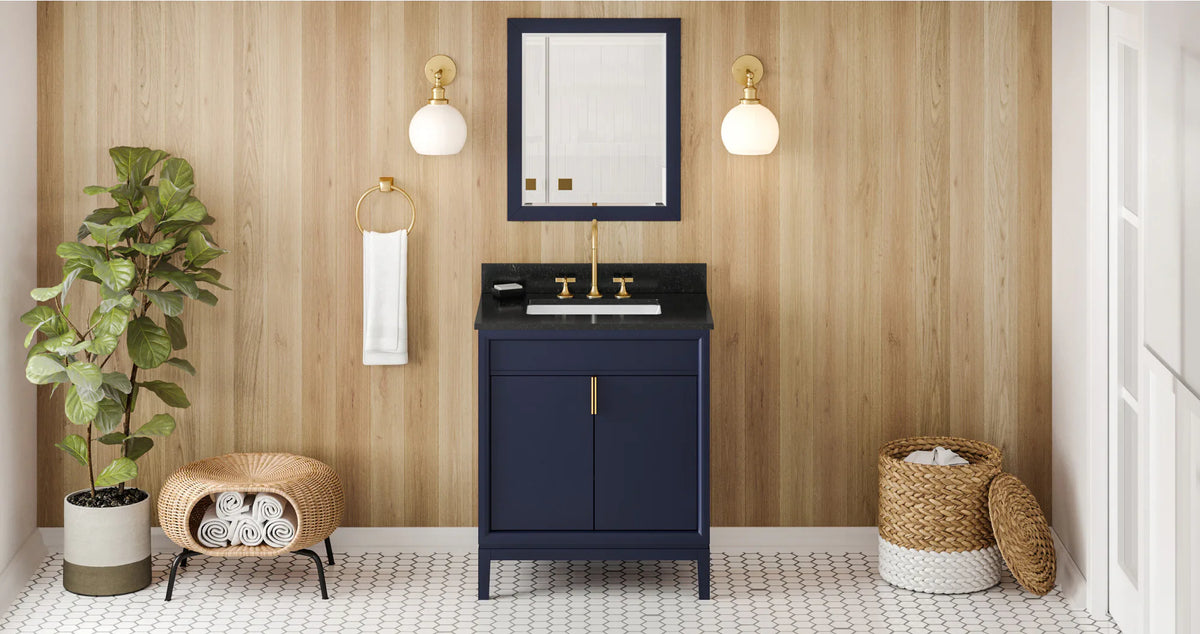 Theodora 30'' Hale Blue Vanity, Black Granite Vanity Top, undermount rectangle bowl VKITTHE30BLBGR