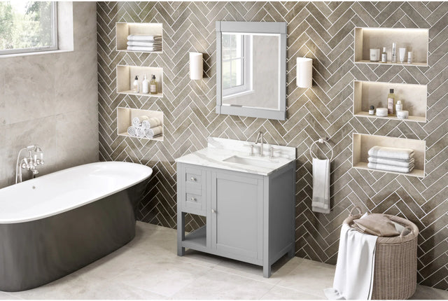Astoria 36'' Grey Vanity, right offset, Calacatta Vienna Quartz Vanity Top, undermount rectangle bowl VKITAST36GRCQR