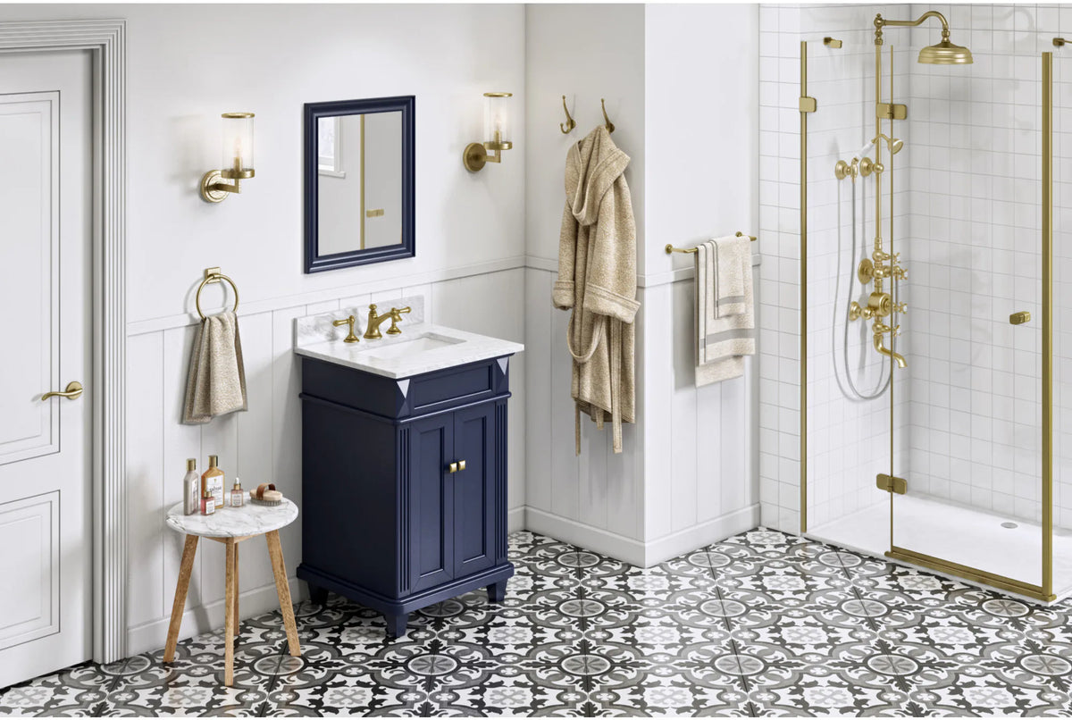 Douglas 24'' Hale Blue Vanity, White Carrara Marble Vanity Top, undermount rectangle bowl VKITDOU24BLWCR
