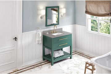 Wavecrest 36'' Forest Green Vanity, Steel Grey Cultured Marble Vanity Top, undermount rectangle bowl VKITWAV36GNSGR