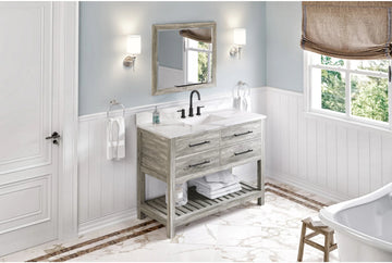 Wavecrest 48'' Weathered Grey Vanity, Calacatta Vienna Quartz Vanity Top, undermount rectangle bowl VKITWAV48WGCQR