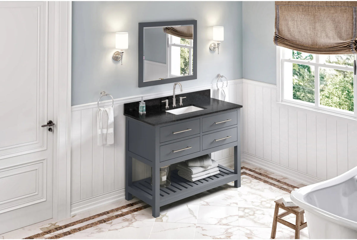 Wavecrest 48'' Grey Vanity, Black Granite Vanity Top, undermount rectangle bowl VKITWAV48GRBGR
