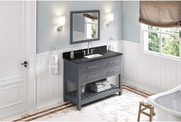 Wavecrest 48'' Grey Vanity, Black Granite Vanity Top, undermount rectangle bowl VKITWAV48GRBGR
