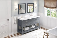 Wavecrest 60'' Grey Vanity, double bowl, Calacatta Vienna Quartz Vanity Top, two undermount rectangle bowls VKITWAV60GRCQR