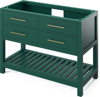 Wavecrest 48'' Forest Green Vanity, White Carrara Marble Vanity Top, undermount rectangle bowl VKITWAV48GNWCR
