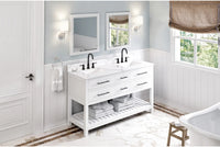 Wavecrest 60'' White Vanity, double bowl, Calacatta Vienna Quartz Vanity Top, two undermount rectangle bowls VKITWAV60WHCQR
