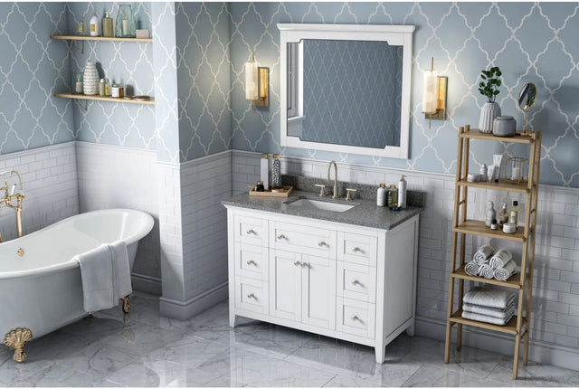 Chatham 48'' White Vanity, Boulder Cultured Marble Vanity Top, undermount rectangle bowl VKITCHA48WHBOR