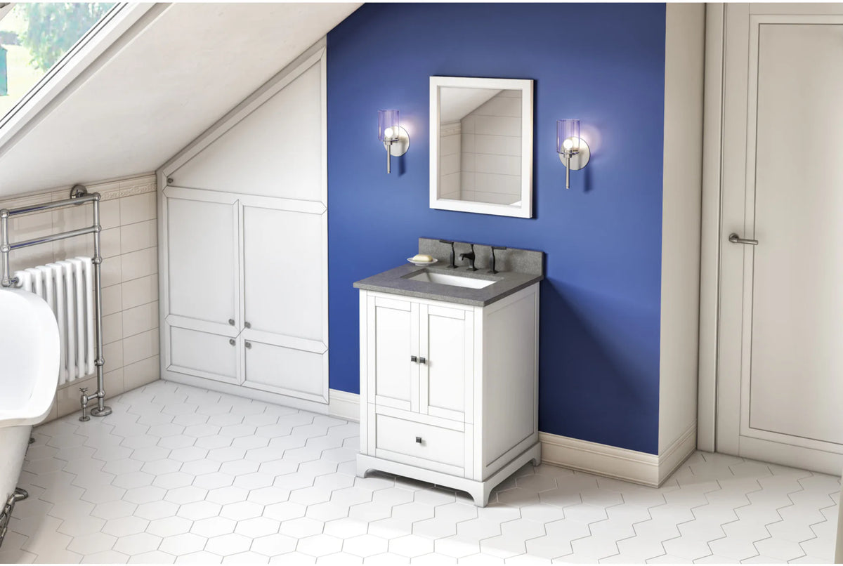 Addington 24'' White Vanity, Steel Grey Cultured Marble Vanity Top, undermount rectangle bowl VKITADD24WHSGR