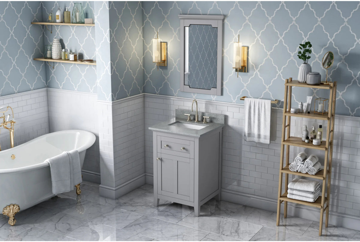 Chatham 24'' Grey Vanity, Steel Grey Cultured Marble Vanity Top, undermount rectangle bowl VKITCHA24GRSGR