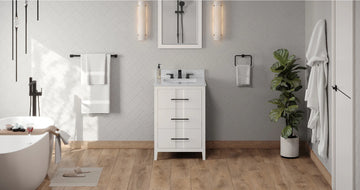 Katara 24'' White Vanity, White Carrara Marble Vanity Top, undermount rectangle bowl VKITKAT24WHWCR