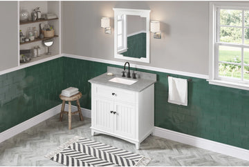 Savino 36'' White Vanity, Steel Grey Cultured Marble Vanity Top, undermount rectangle bowl VKITSAV36WHSGR