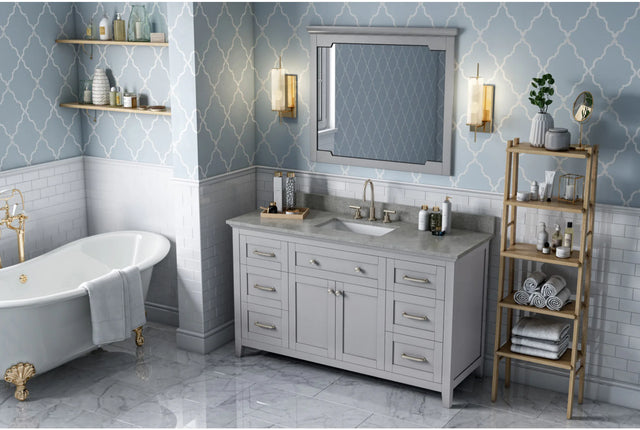 Chatham 60'' Grey Vanity, Steel Grey Cultured Marble Vanity Top, undermount rectangle bowl VKITCHA60SGRSGR