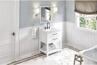 Wavecrest 30'' White Vanity, White Carrara Marble Vanity Top, undermount rectangle bowl VKITWAV30WHWCR