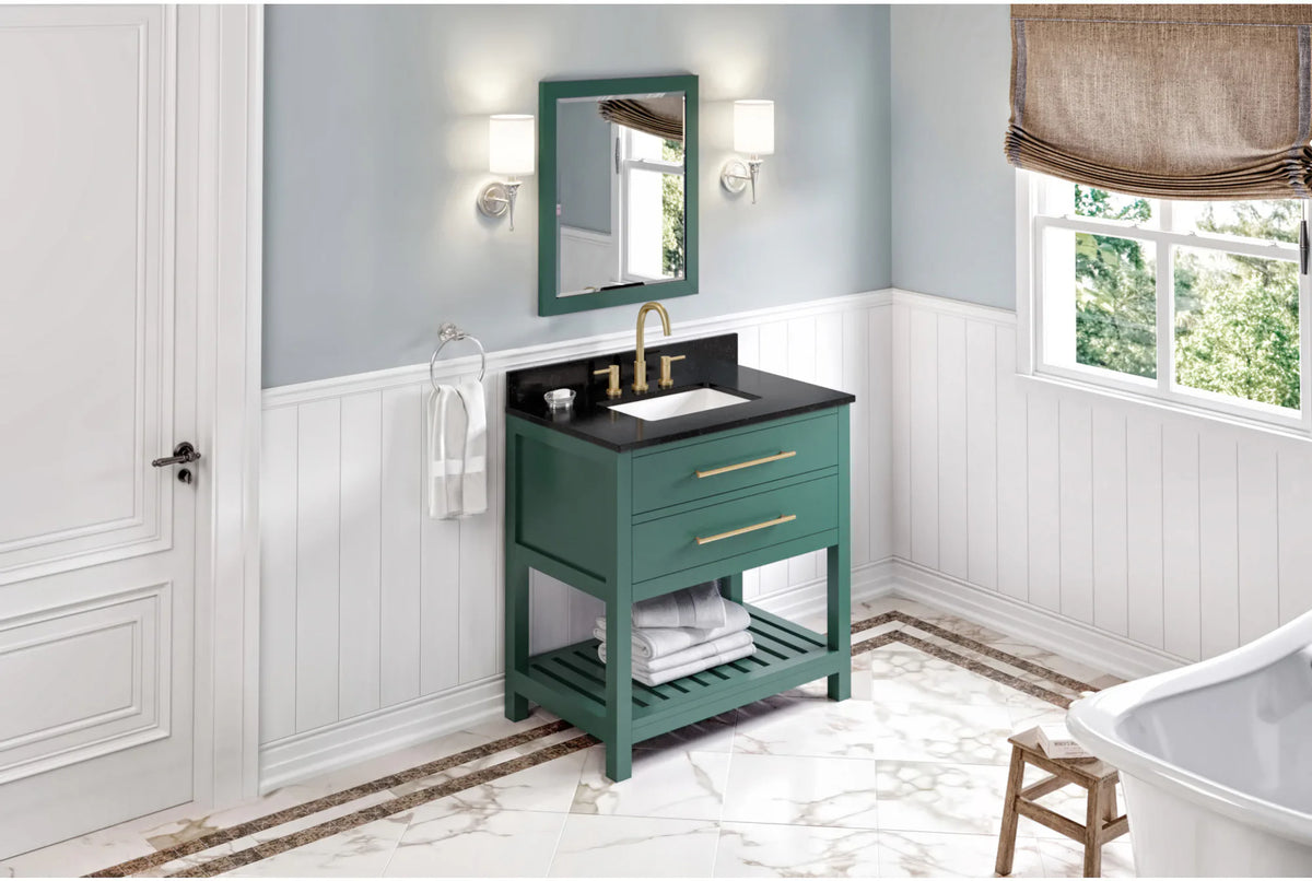 Wavecrest 36'' Forest Green Vanity, Black Granite Vanity Top, undermount rectangle bowl VKITWAV36GNBGR