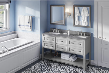 Adler 60'' Grey Vanity, double bowl, Boulder Cultured Marble Vanity Top, two undermount rectangle bowls VKITADL60GRBOR