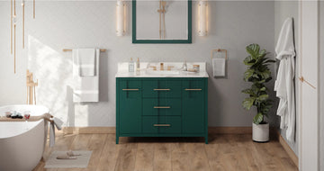 Katara 48'' Forest Green Vanity, Calacatta Vienna Quartz Vanity Top, undermount rectangle bowl VKITKAT48GNCQR