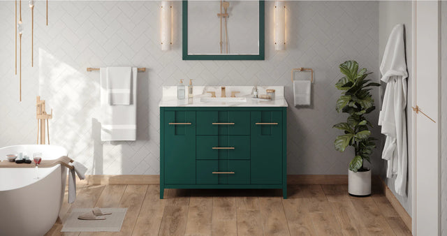 Katara 48'' Forest Green Vanity, Calacatta Vienna Quartz Vanity Top, undermount rectangle bowl VKITKAT48GNCQR